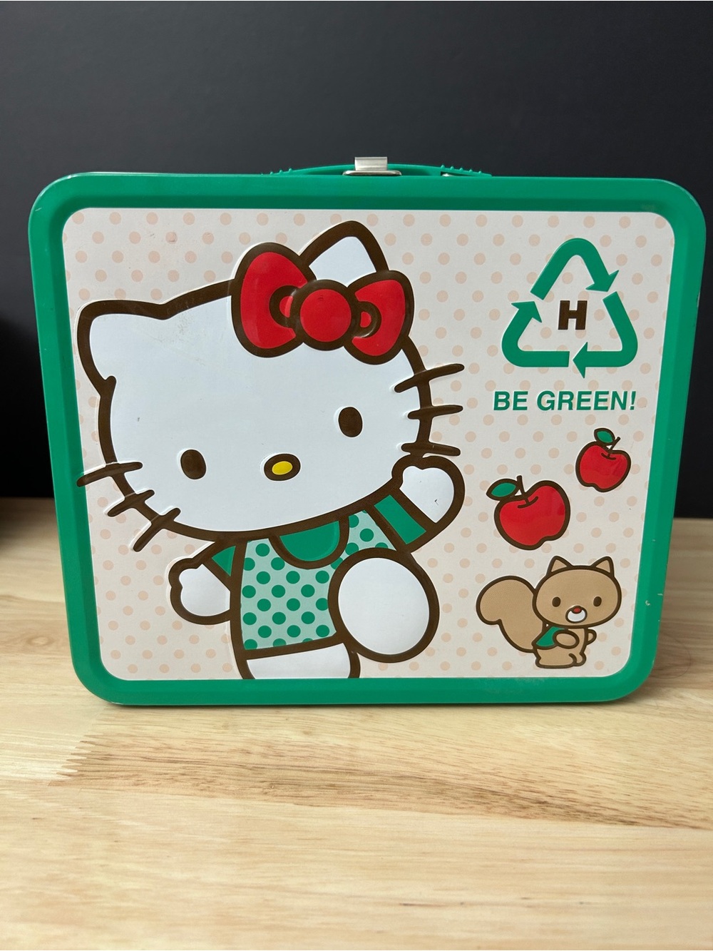 Hello Kitty Green and Red Metal Lunchbox